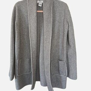 Magaschoni Women Gray Open Front Cardigan Sweater Small Soft Knit Shawl Collar